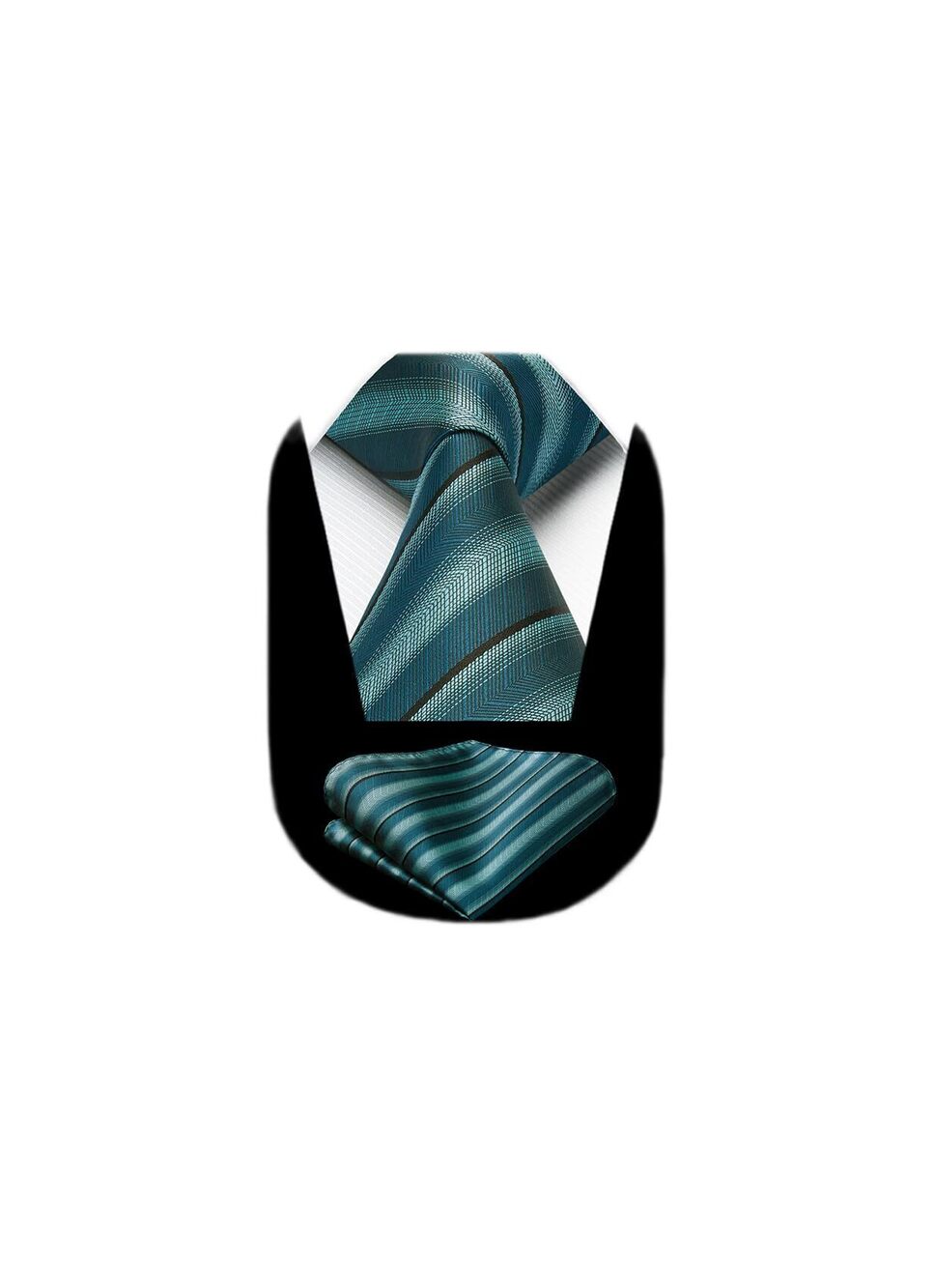 7680 Ties Teal Striped Tie and Handkerchief Set classic Business Neckties